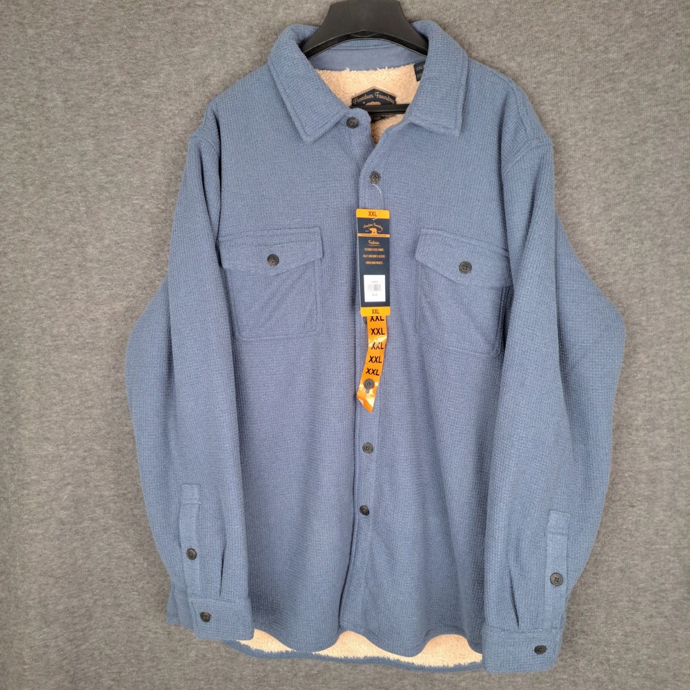 Freedom Foundry Shirt Jacket Mens XXL Blue Sherpa Lined Textured Fleece Waffle
